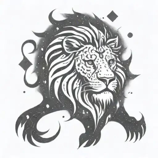 A cosmic lion constellation merging with a Viking rune symbol hugo tattoo design idea