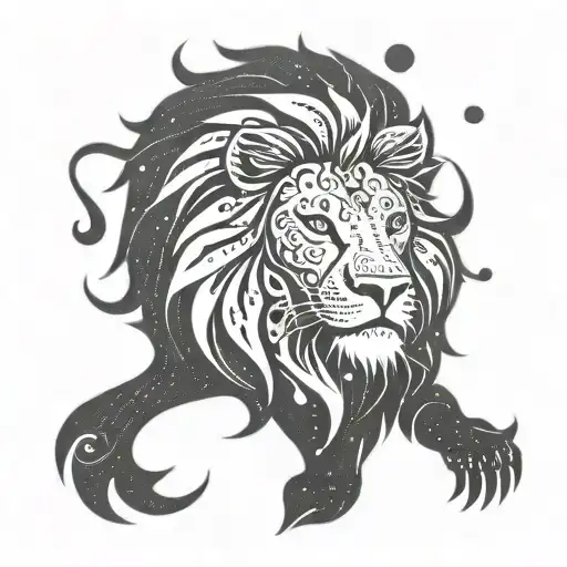 A cosmic lion constellation merging with a Viking rune symbol hugo tattoo design idea