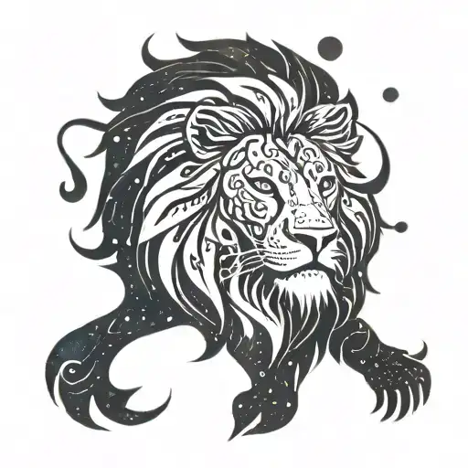 A cosmic lion constellation merging with a Viking rune symbol tattoo design idea
