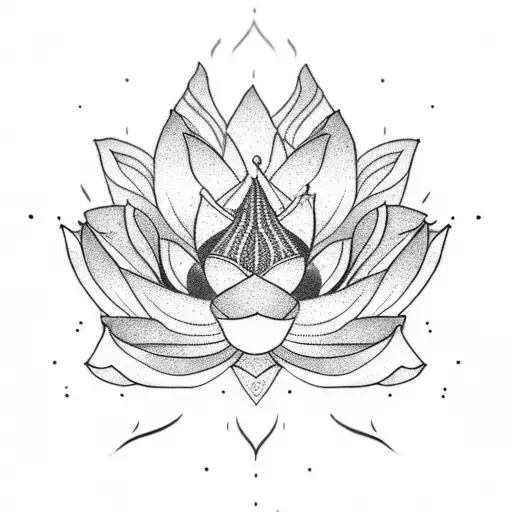 Dotwork "Lotus Flower Unalome" Tattoo Idea BlackInk AI