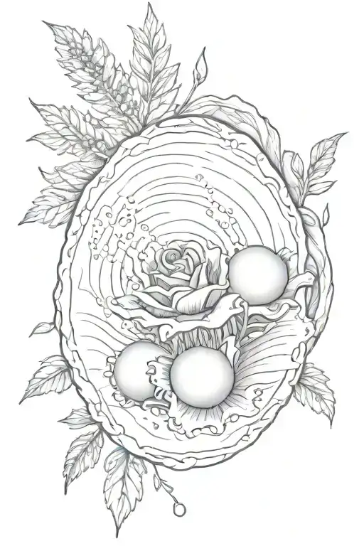 pearl in shell with lavender at the background black small fineline tattoo design idea
