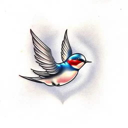 Swallow Bird with a heart and scroll  tattoo design idea