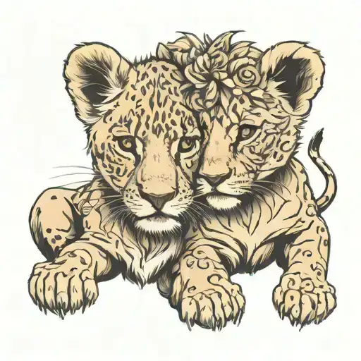 Two Lion cubs face only tattoo design idea