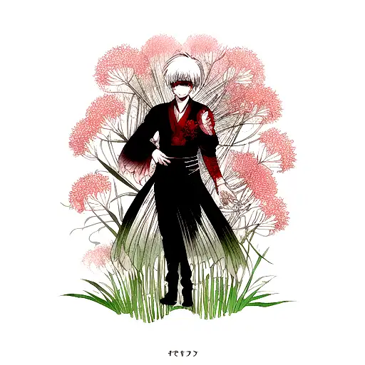 juuzous scar from tokyo ghoul from fingers to shoulder with spider lily flowers from it in the shoulder area tattoo design idea
