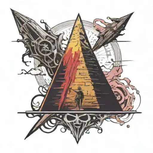 pyramid head from silent hill, inside the hand print from Death Stranding, inside the moon from Zelda Majora's mask tattoo design idea