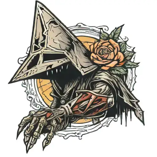pyramid head inside the hand from death stranding inside the moon from Zelda majora's mask  tattoo design idea