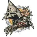 pyramid head inside the hand from death stranding inside the moon from Zelda majora's mask  tattoo design idea