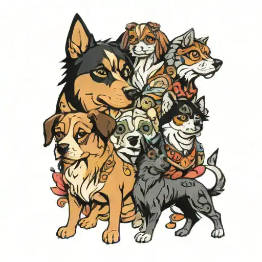 dogs name eren, kasa, minmin, and coco sitting tattoo design idea