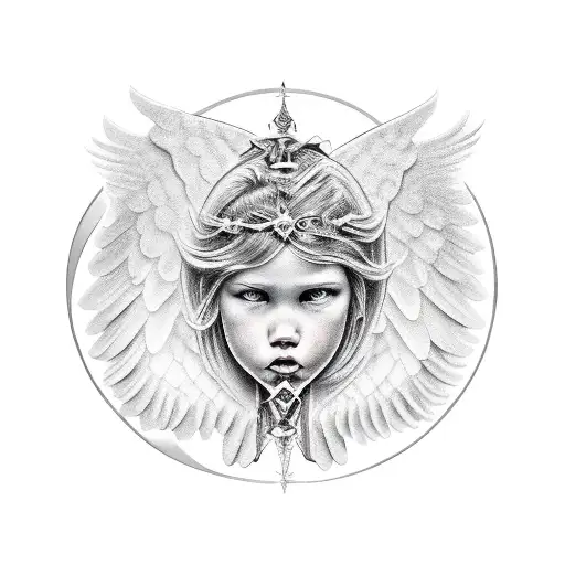 angels protecting child tattoo design idea