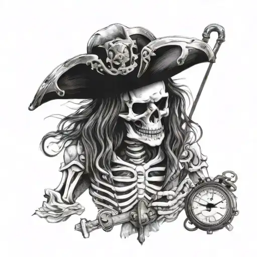 the standing skeleton pirate holding a compass on his hand tattoo tattoo design idea