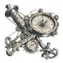 sextant navigation, time clock melting tattoo design idea
