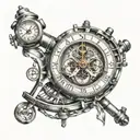 sextant navigation, time clock melting tattoo design idea