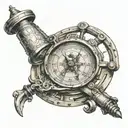 sextant navigation, time clock melting tattoo design idea