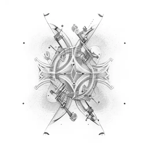 A pair of crossed guns with musical notes and soundwaves intertwining between them tattoo design idea