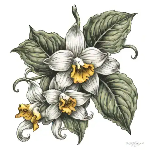 Ivy vine and 2 Narcissus flowers tattoo design idea