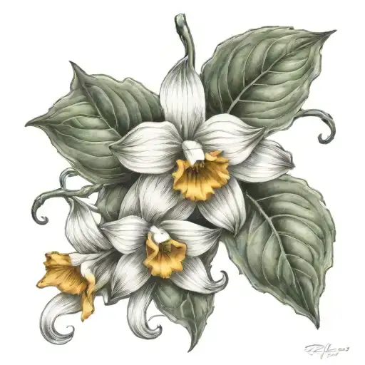 Ivy vine and 2 Narcissus flowers tattoo design idea