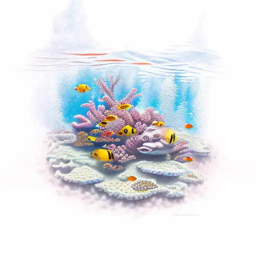 Underwater scene with scuba divers exploring a coral reef tattoo design idea