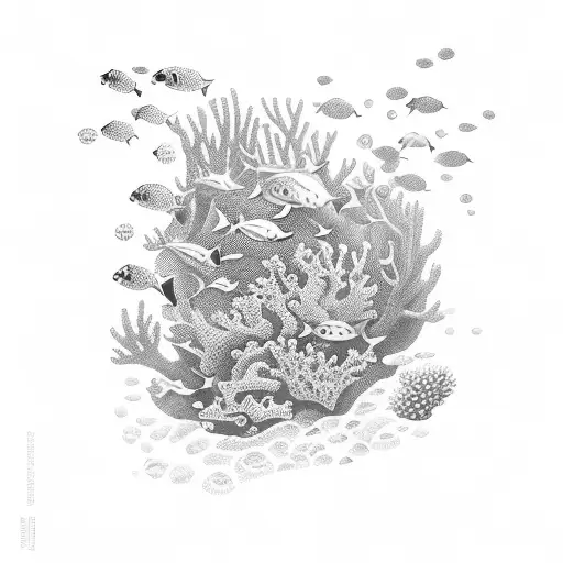Underwater scene with scuba divers exploring a coral reef tattoo design idea