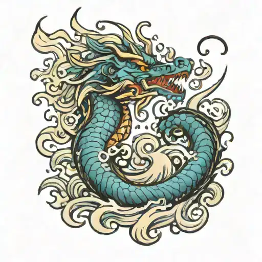 storm Dragon water waves tattoo design idea