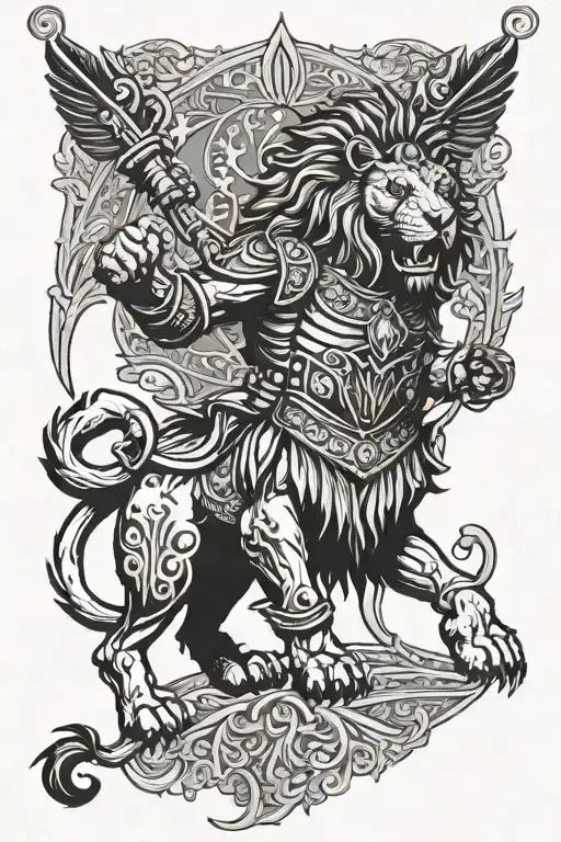 lion turkish flag warrior holding tattoo design idea