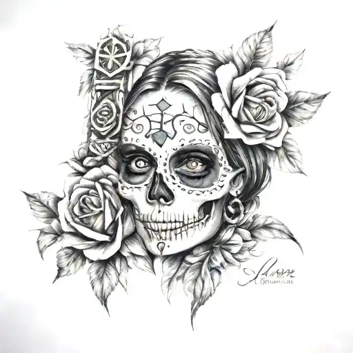 Alejandra con calavera  tattoo design idea