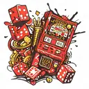 Slot machines, dollars, dice and poker cards are scattered around. tattoo design idea