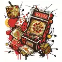 Slot machines, dollars, dice and poker cards are scattered around. tattoo design idea