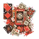 Slot machines, dollars, dice and poker cards are scattered around. tattoo design idea