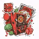 Slot machines, dollars, dice and poker cards are scattered around. tattoo design idea