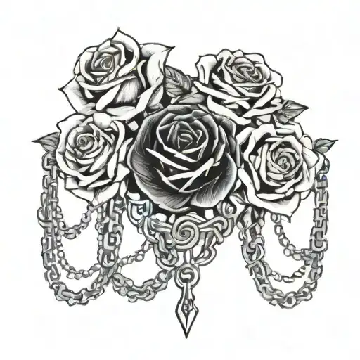 chains and roses that spells out עִמָּנוּאֵל tattoo design idea