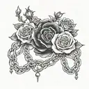 chains and roses that spells out עִמָּנוּאֵל tattoo design idea