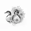 mandarin ducks and flowers tattoo design idea