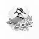 mandarin ducks and flowers tattoo design idea