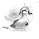mandarin ducks and flowers tattoo design idea
