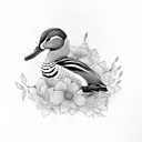 mandarin ducks and flowers tattoo design idea