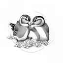 mandarin ducks and flowers tattoo design idea