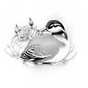 mandarin ducks and flowers tattoo design idea