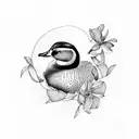 mandarin ducks and flowers tattoo design idea