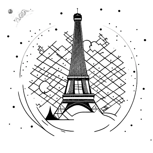 eiffel tower with nothern lights tattoo design idea