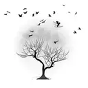 tree with birds flying off tattoo design idea