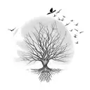 tree with birds flying off tattoo design idea