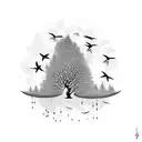 tree with birds flying off tattoo design idea