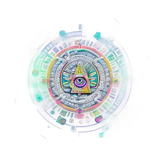 A stylized third eye surrounded by dice and money symbols tattoo design idea