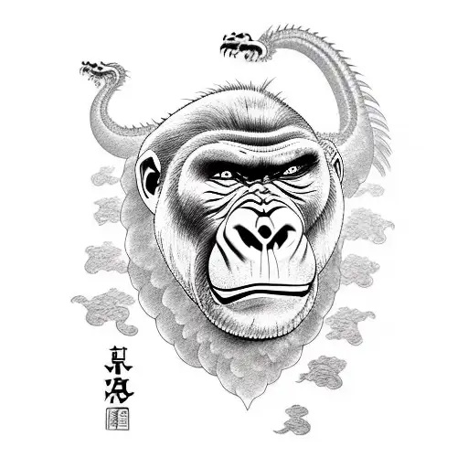 Gorilla face with dragon wrapped around it tattoo design idea