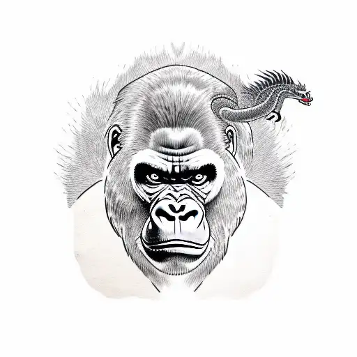 Gorilla angry with dragon showing masculine power tattoo design idea