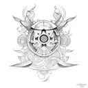 Certainly! Picture a circular tattoo with the Libra scales forming the upper half, delicately blending into the protecti tattoo design idea