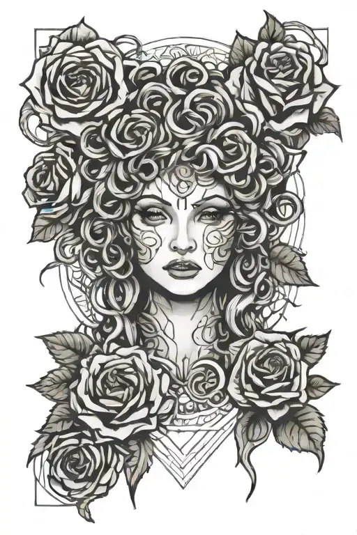 Medusa and roses tattoo design idea