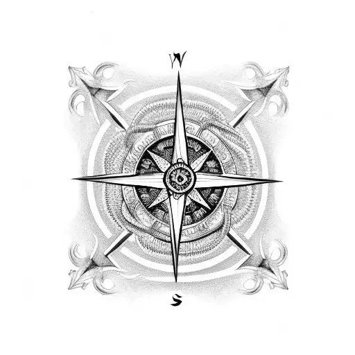 An intricately detailed tattoo of a compass intertwined with religious symbols, representing guidance and faith tattoo design idea