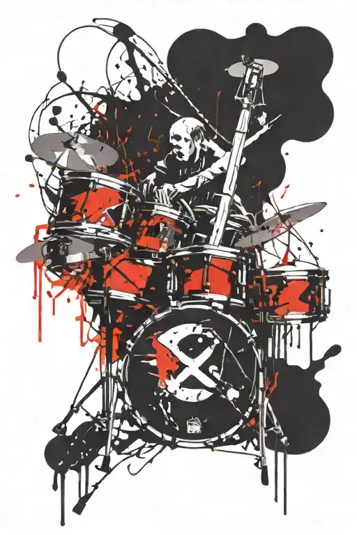 drums with musical notes intertwined on fire rising tattoo design idea