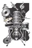 drums with musical notes intertwined on fire rising tattoo design idea